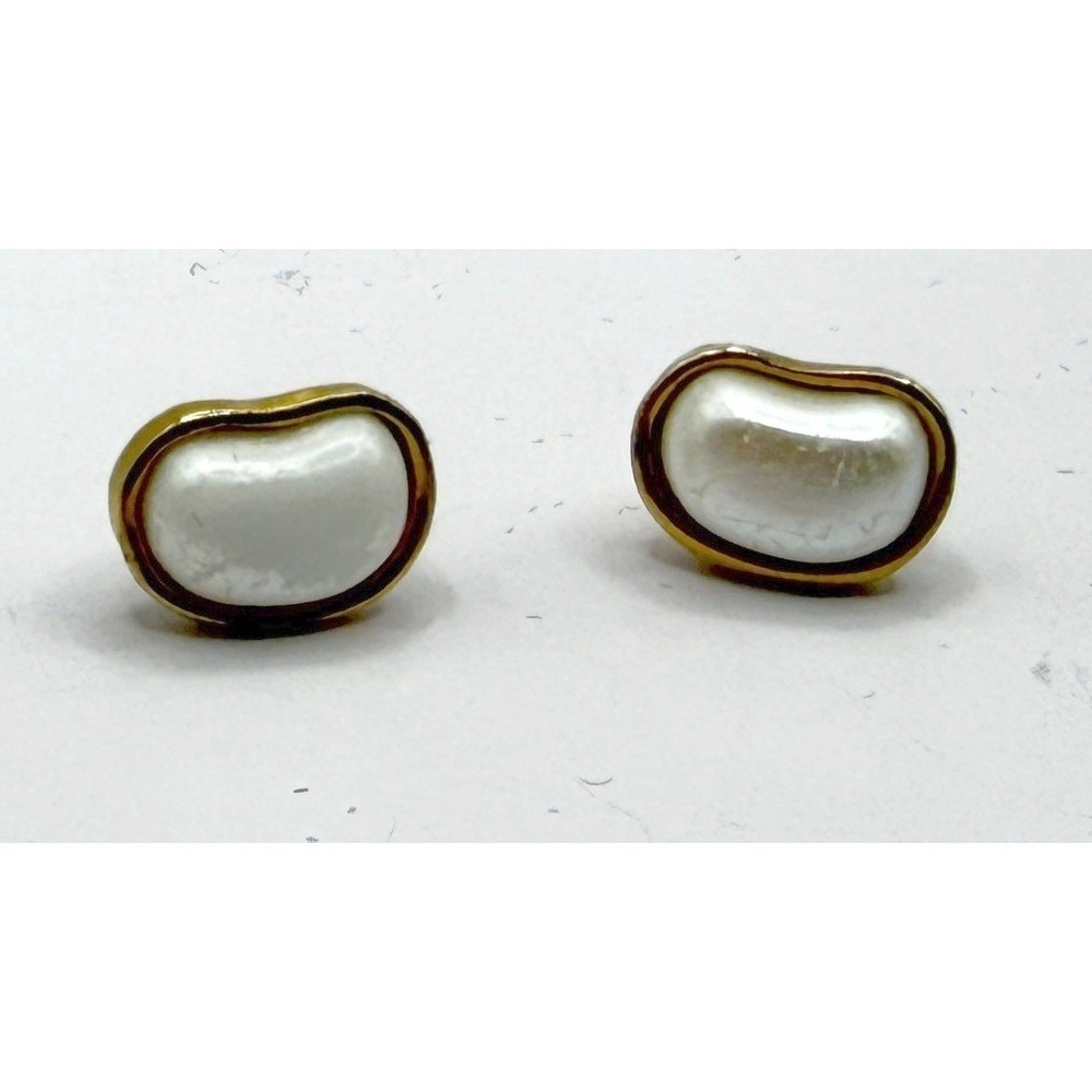 Vintage Baroque Pearl Stud Earrings Gold Tone 3/8 Inch